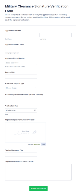 Military Clearance Signature Verification Form Template