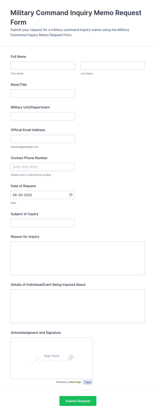 Military Command Inquiry Memo Request Form Template
