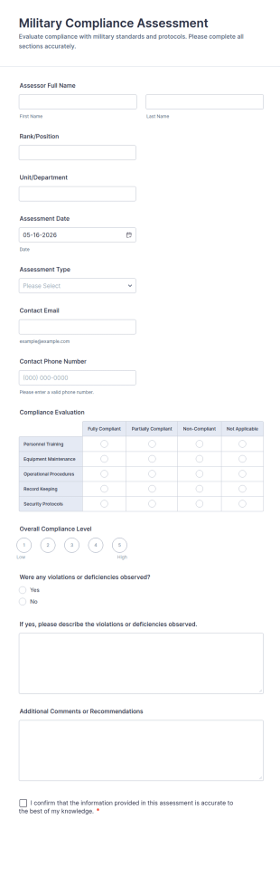 Military Compliance Assessment Form Template
