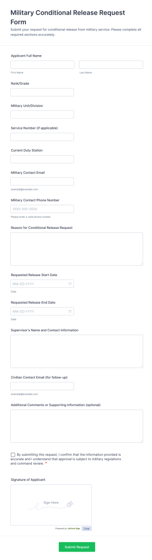 Military Conditional Release Request Form Template