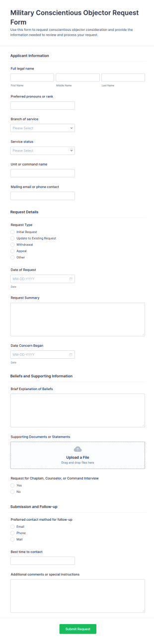 Military Conscientious Objector Request Form Template