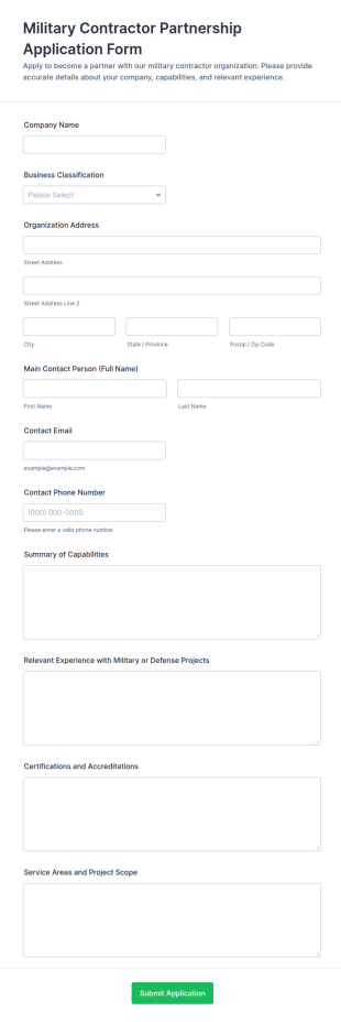 Military Contractor Partnership Application Form Template