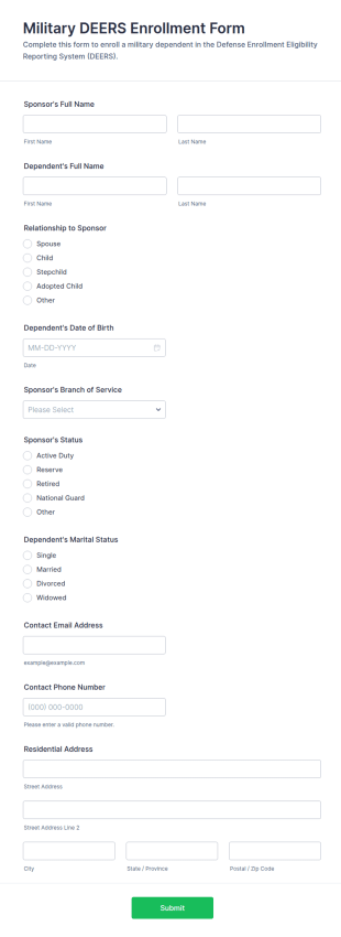 Military DEERS Enrollment Form Template