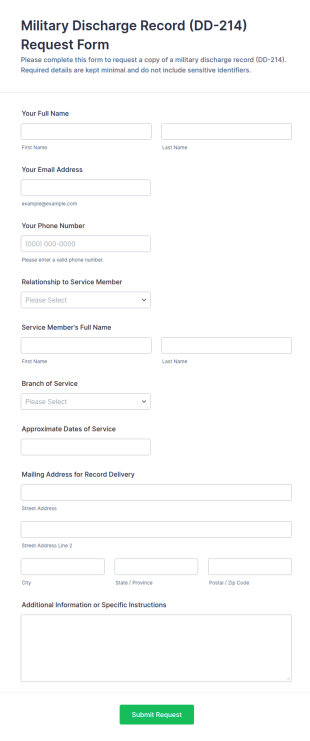 Military Discharge Record Request Form Template