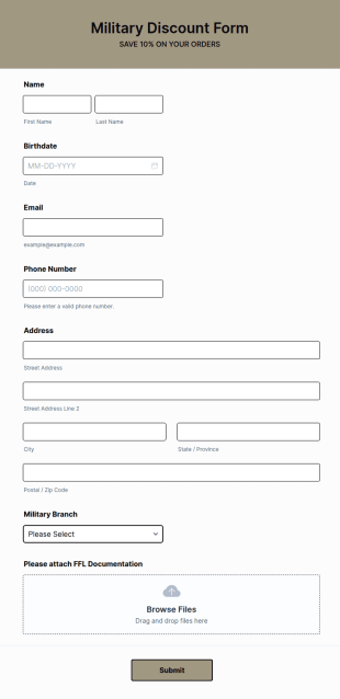 Military Discount Form Template