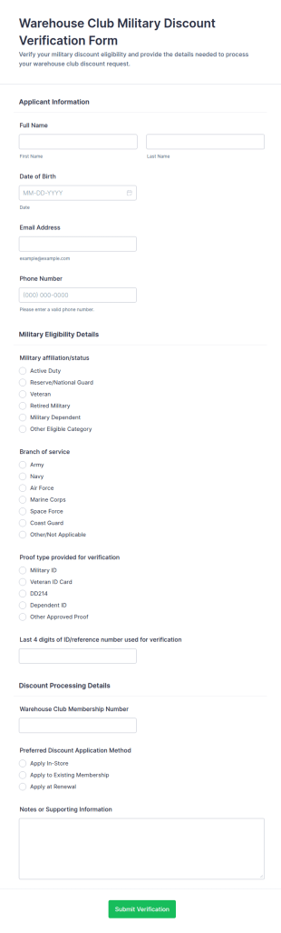 Military Discount Verification Form Template