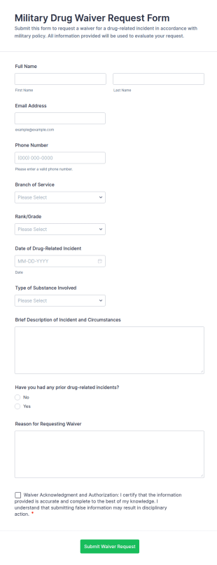 Military Drug Waiver Request Form Template