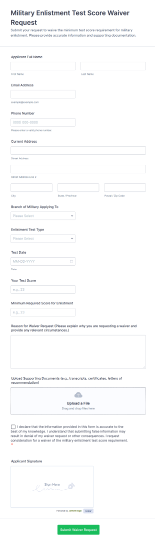 Military Enlistment Test Score Waiver Request Form Template