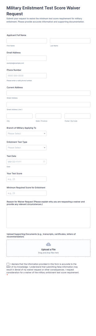 Military Enlistment Test Score Waiver Request Form Template
