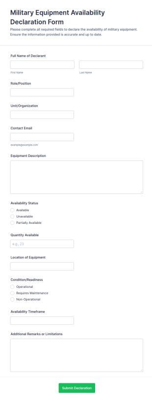 Military Equipment Availability Declaration Form Template