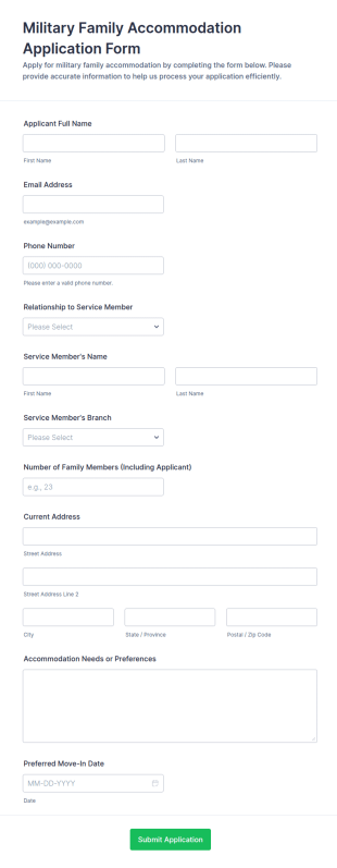 Military Family Accommodation Application Form Template