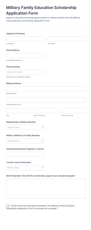 Military Family Education Scholarship Application Form Template