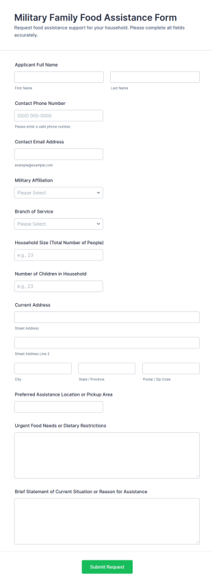Military Family Food Assistance Application Form Template