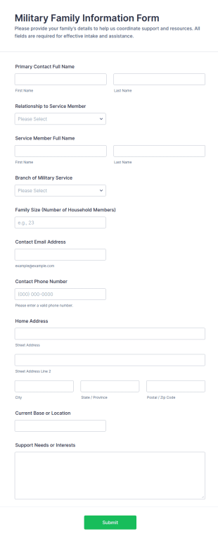 Military Family Information Form Template