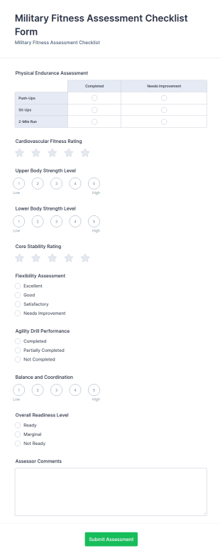 Military Fitness Assessment Checklist Form Template