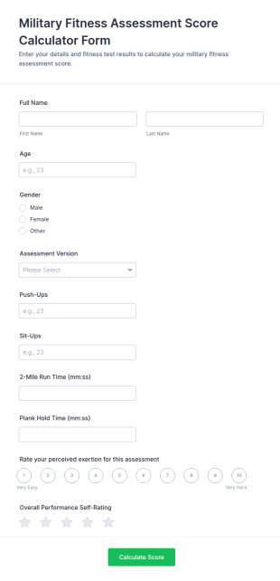 Military Fitness Assessment Score Calculator Form Template