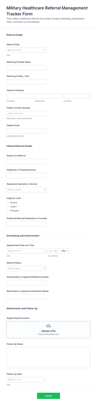 Military Healthcare Referral Management Form Template