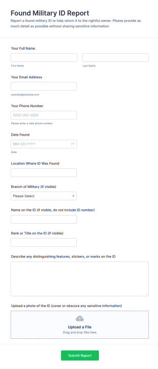 Found Military ID Report Form Template