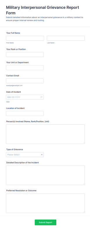 Military Interpersonal Grievance Report Form Template