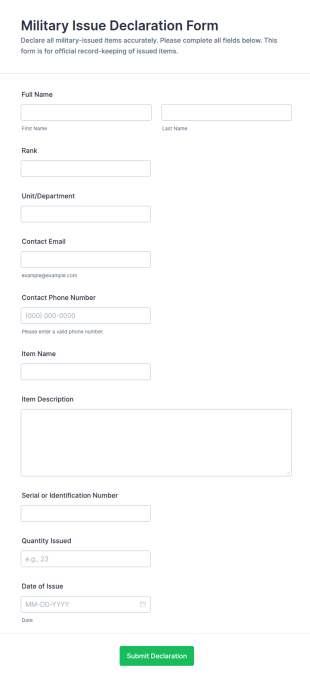 Military Issue Declaration Form Template