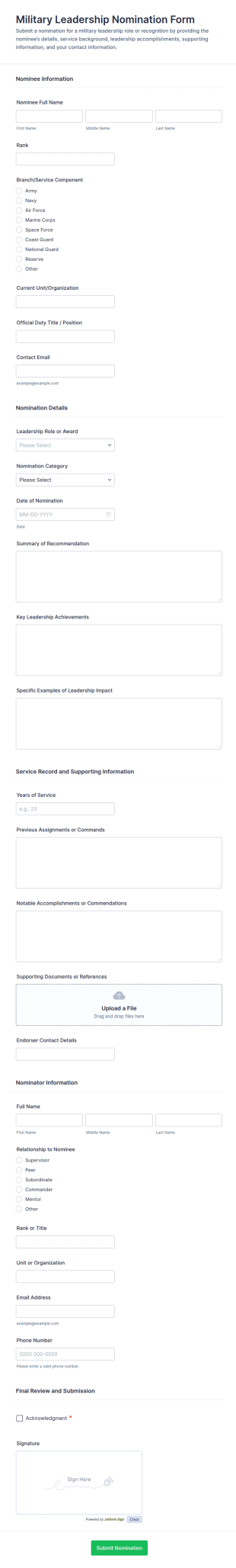 Military Leadership Nomination Form Template