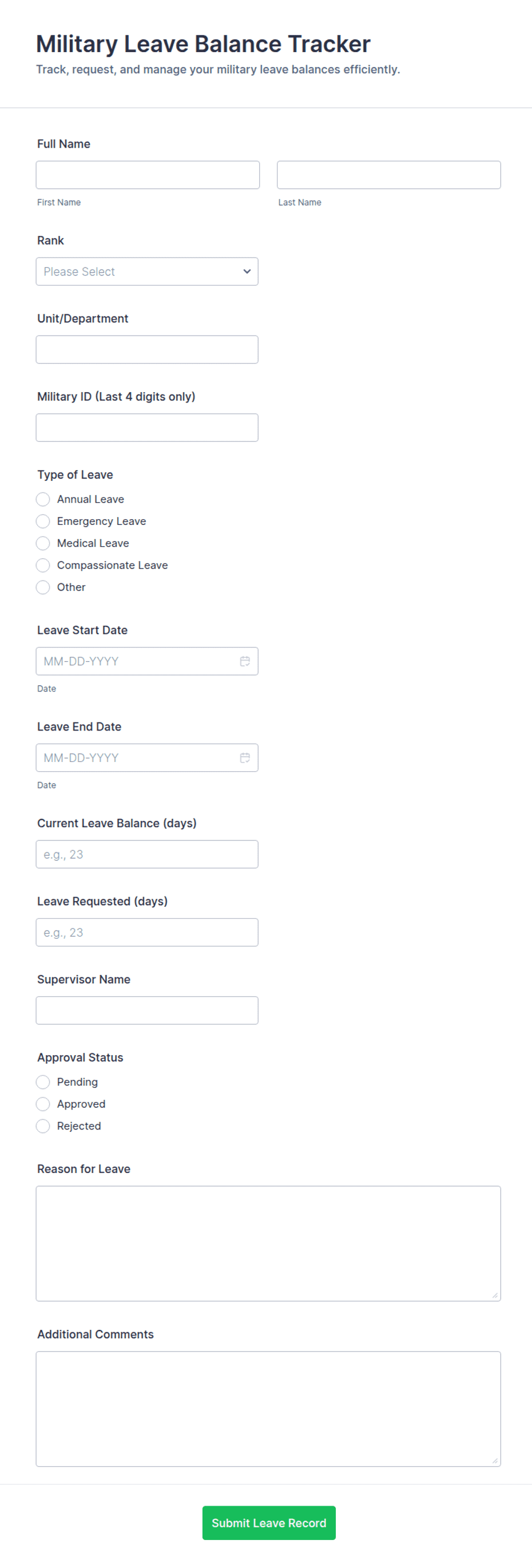 Military Leave Balance Tracker Form Template | Jotform