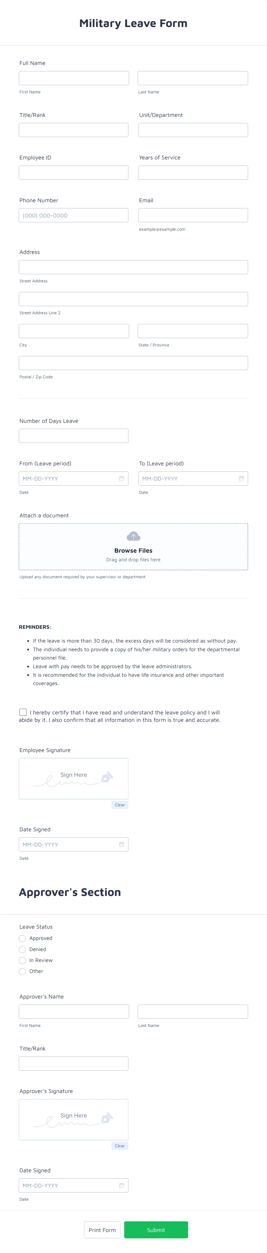 Military Leave Form Template | Jotform