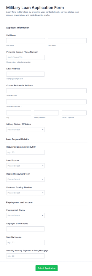 Military Loan Application Form Template