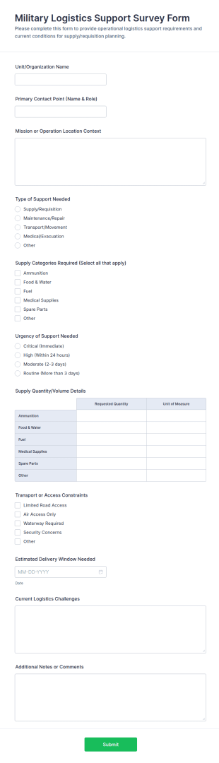 Military Logistics Support Survey Form Template