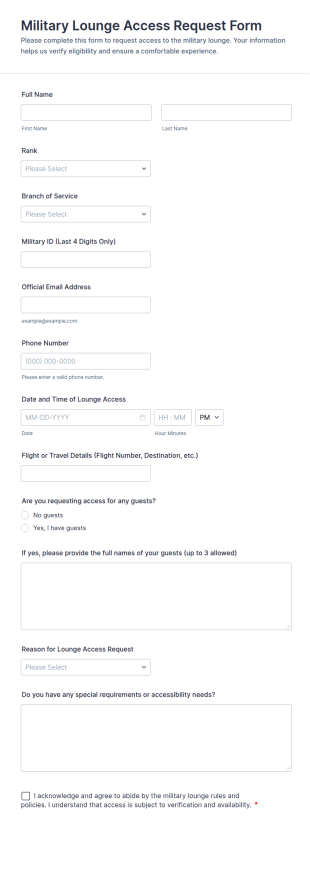 Military Lounge Access Request Form Template