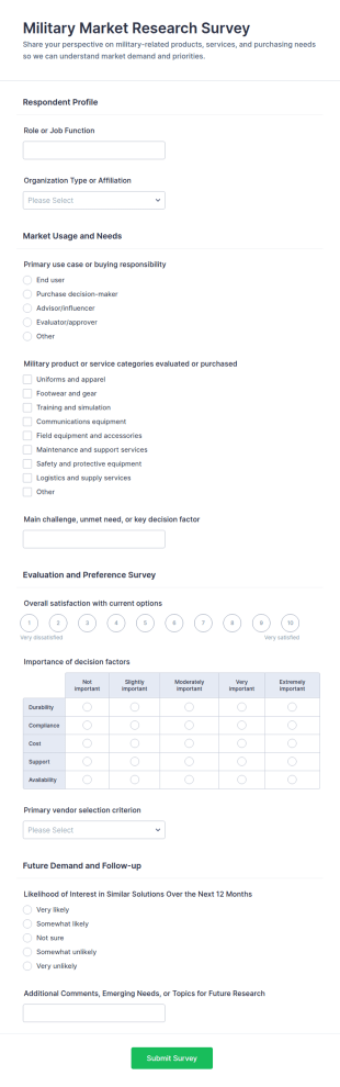 Military Market Research Survey Form Template