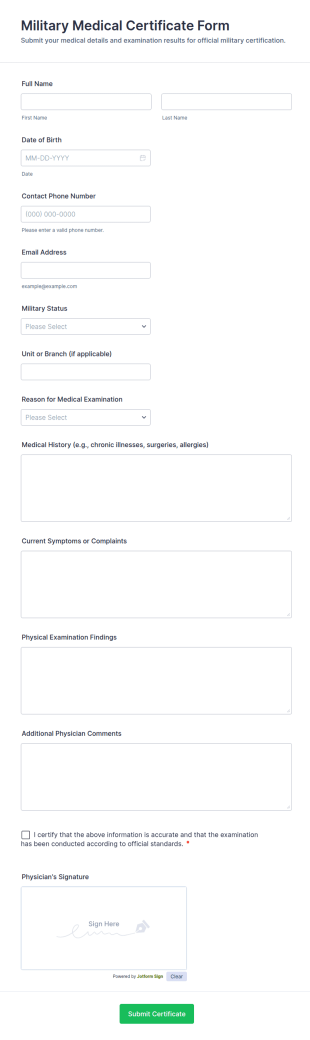 Military Medical Certificate Form Template