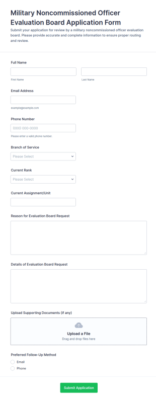 Military Noncommissioned Officer Evaluation Board Application Form Template