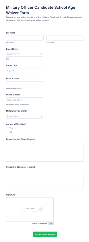 Military Officer Candidate School Age Waiver Form Template