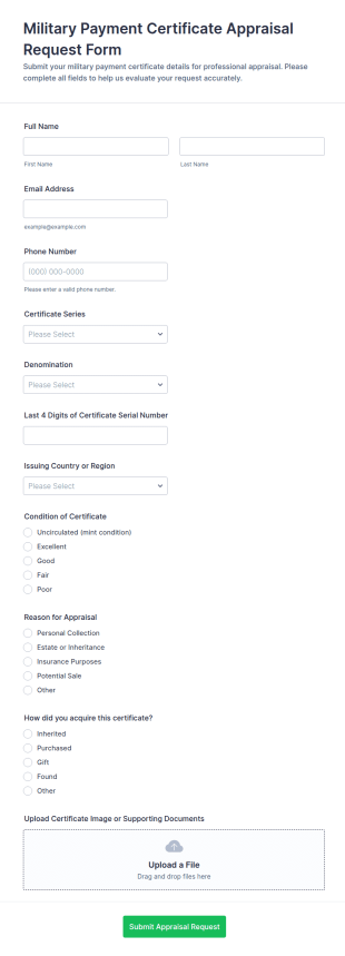 Military Payment Certificate Appraisal Request Form Template