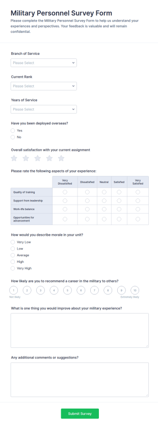 Military Personnel Survey Form Template