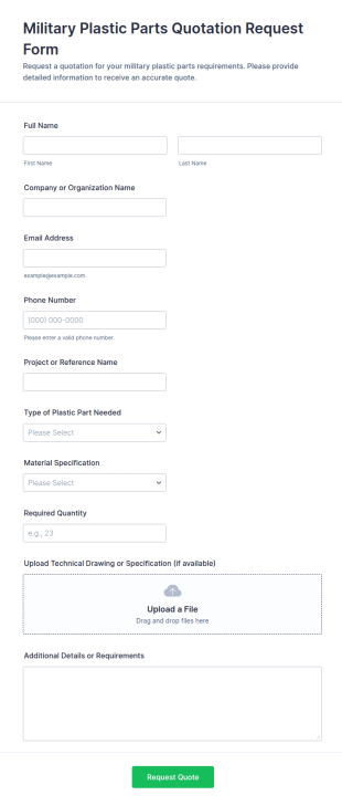 Military Plastic Parts Quotation Request Form Template