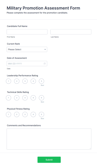 Military Promotion Assessment Form Template