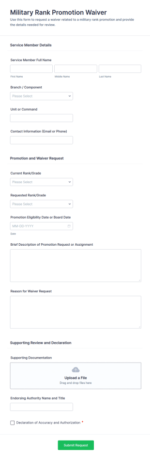 Military Rank Promotion Waiver Form Template