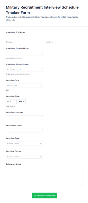 Military Recruitment Interview Schedule Tracker Form Template