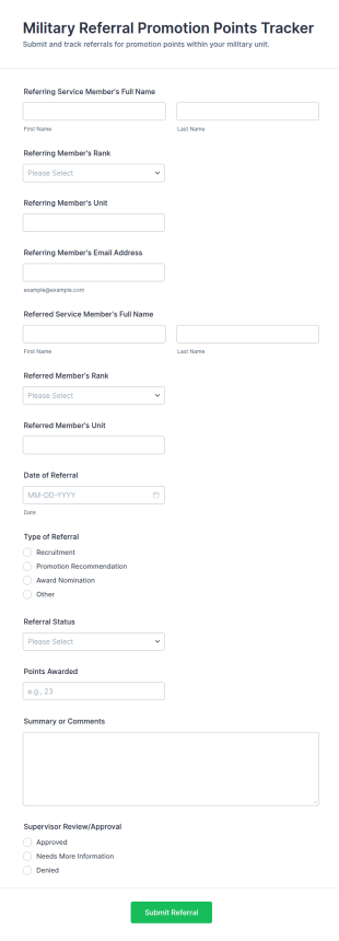 Military Referral Promotion Points Tracker Form Template