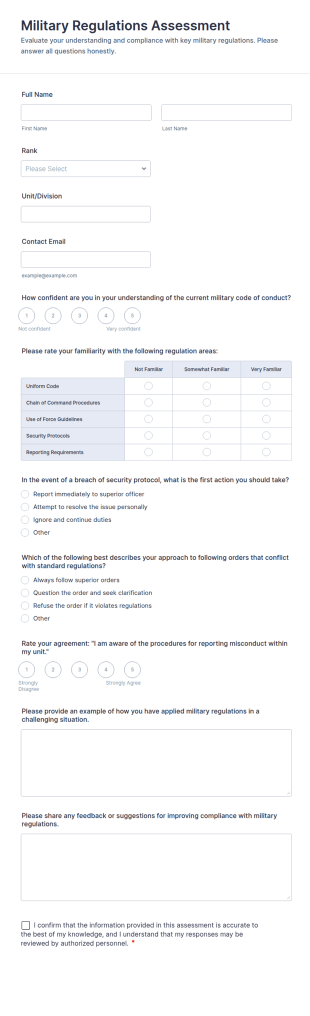 Military Regulations Assessment Form Template