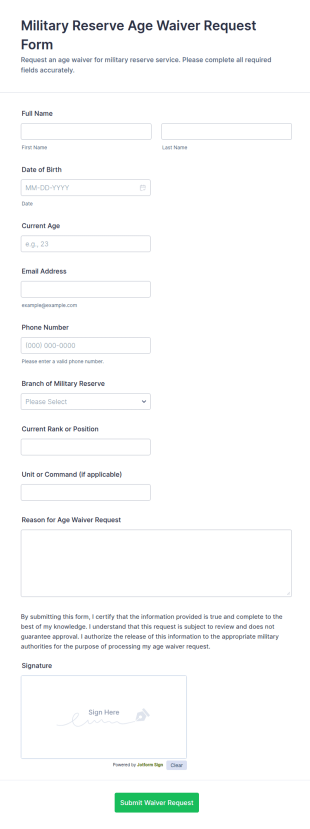 Military Reserve Age Waiver Request Form Template