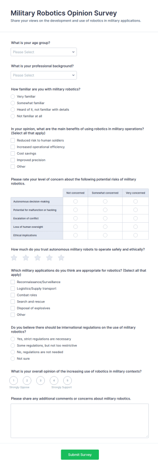 Military Robotics Opinion Survey Form Template