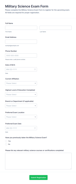 Military Science Exam Form Template