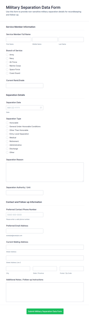 Military Separation Data Form Template