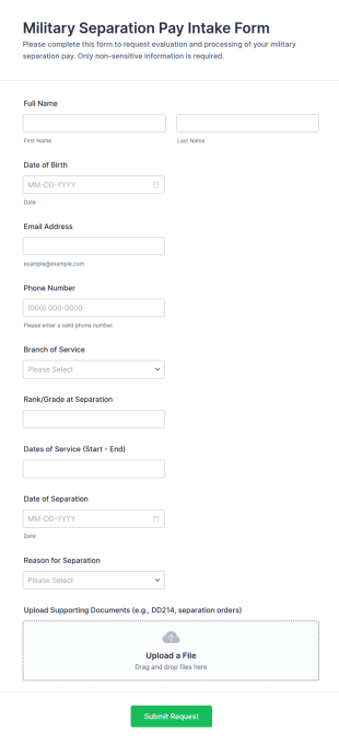 Military Separation Pay Intake Form Template
