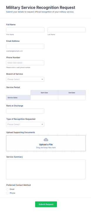 Military Service Recognition Request Form Template