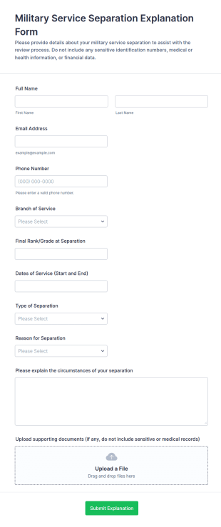 Military Service Separation Explanation Form Template