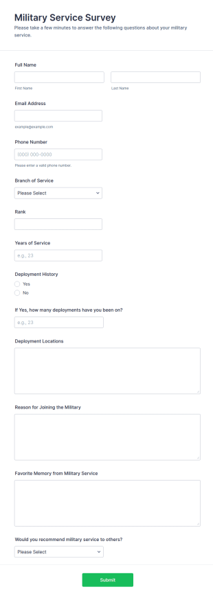 Military Service Survey Form Template